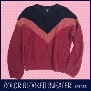 1State Navy/Rose/DeepRed Color Blocked Sweater Size S